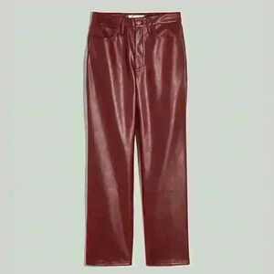 Madewell Perfect Vintage Straight Jean: Dark Cabernet‎ Faux Leather Size 29 Red